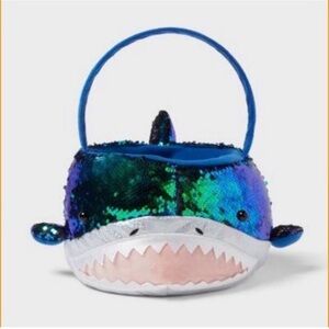 New Target Spritz Shark Sequined Easter Basket, Blue Green Iridescent Sequins